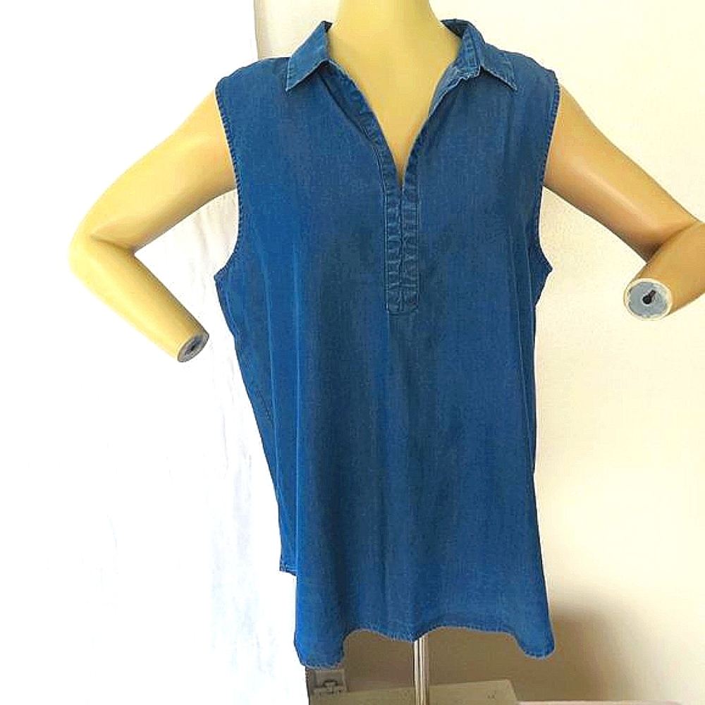 NWOT Women's Loft Sleeveless Denim Blue Blouse